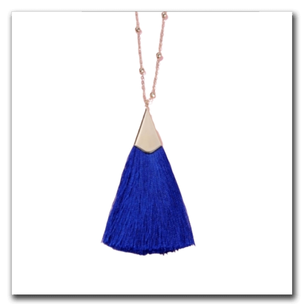 BlueTassel Statement Necklace 18" gold alloy chain